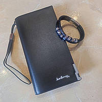 Подарочный набор. Мужской портмоне (клатч, кошелек) Classic + браслет из стали и кожи