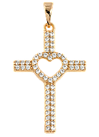 Кулон Xuping Позолота 18K "Хрест з цирконієм та сердечком" для ланцюжка до 5мм