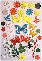 Вирубки із фоамірану, метелики і листя, для скрапбукінга, прикрашення альбому, різні кольори 35 штук. Набір № 17