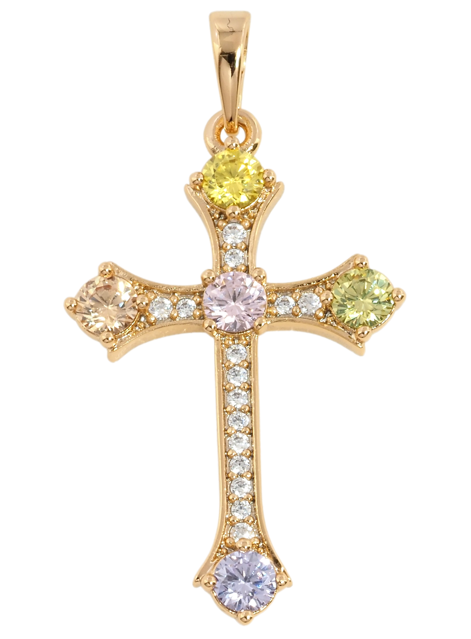 Кулон Xuping Позолота 18K "Хрест з цирконієм та різнокольоровими фіанітами" для ланцюжка до 6мм