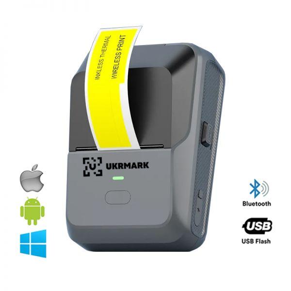 Портативний 2" Bluetooth принтер для друку на етикетках та термопапері Ukrmark UP27GY сірий