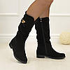 Напівчоботи жіночі замшеві на низькому ходу, колір чорний, фото 2