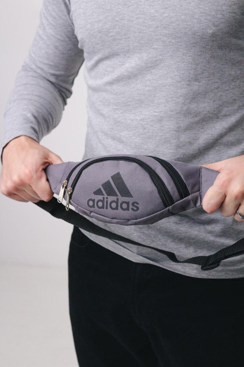 Сумка бананка на пояс Adidas сіра бананка через плече адідас поясна сумка унісекс текстильна