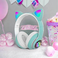 Навушники з вушками котика CAT STN-28 зелені, Навушники з вухами кота, Bluetooth навушники з LC-508 котячими вушками