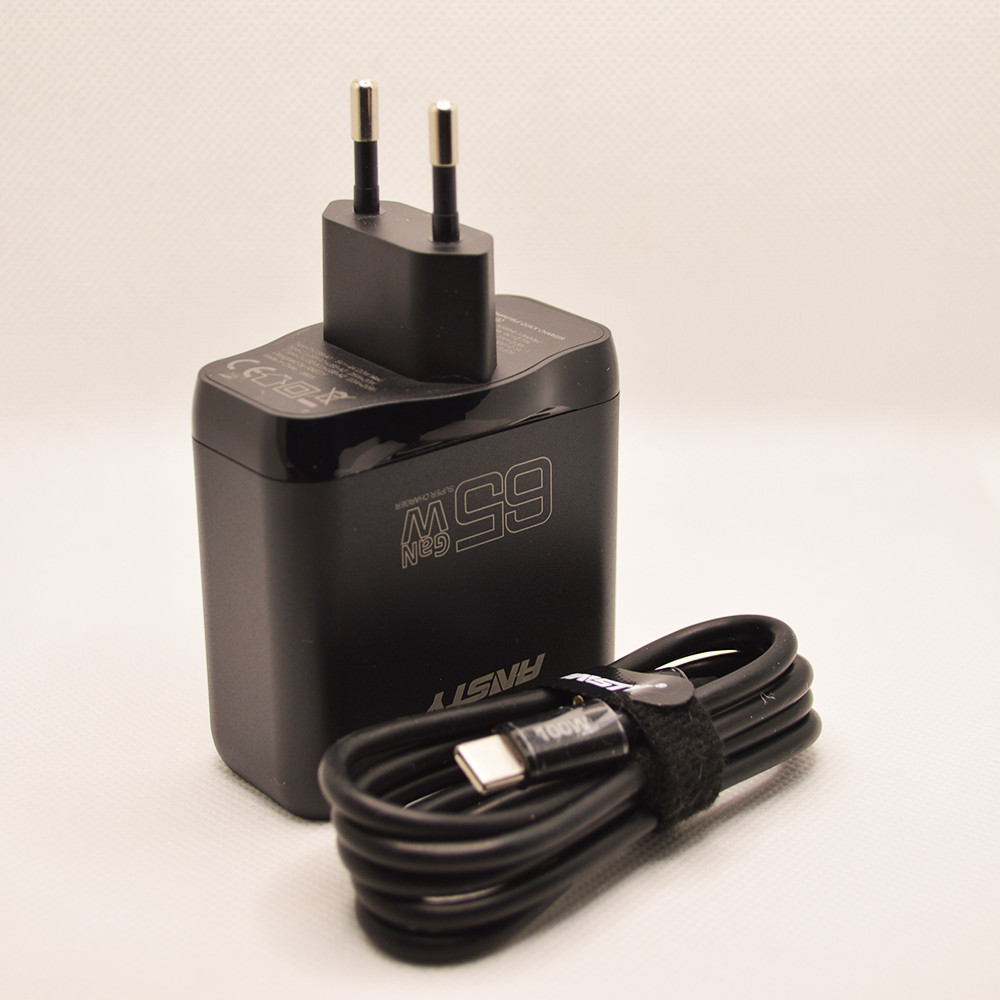 Мережевий зарядний пристрій ANSTY GN-02-PT GaN 65 W (1 Type-C / 2 USB) Black, фото 3