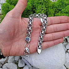 Масивний чоловічий срібний браслет 925° проби 21,5 см * 9 мм "Подвійний Якір" з чорнінням, фото 3