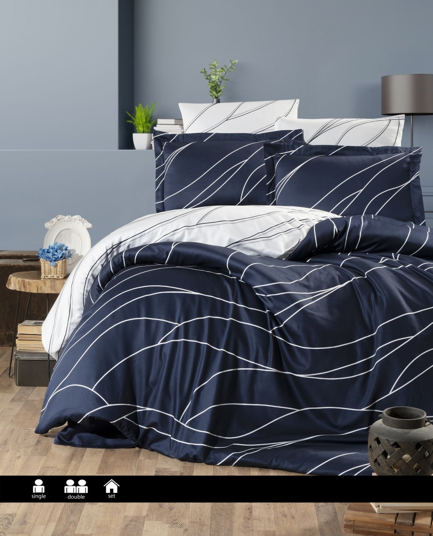 Півтораспальна Туреьцка Постільна Білизна First Choice Cotton Satin Navy Blue 160х220см, фото 1