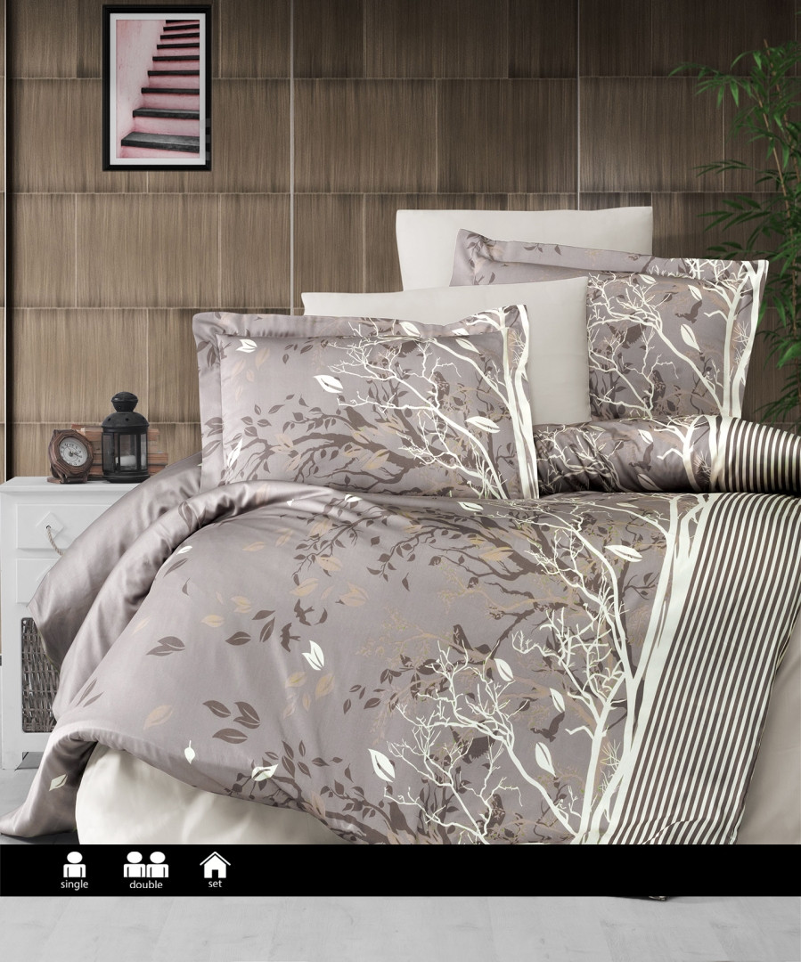 Півтораспальна Туреьцка Постільна Білизна First Choice Cotton Satin Living Brown 160х220см, фото 1