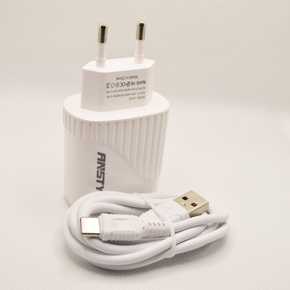 Мережевий зарядний пристрій ANSTY Q-024-T з Type-C кабелем 1USB 3A 18W White, фото 3