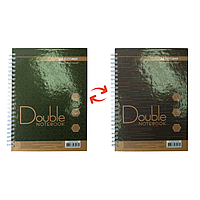 Записная книга Buromax DOUBLE А5, на пружине, 96л., клетка, твердый ламинированный переплет, зелено-коричн