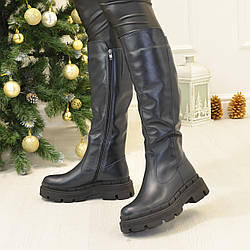 Чоботи жіночі шкіряні на товщій підошві. Колір синій. Батал