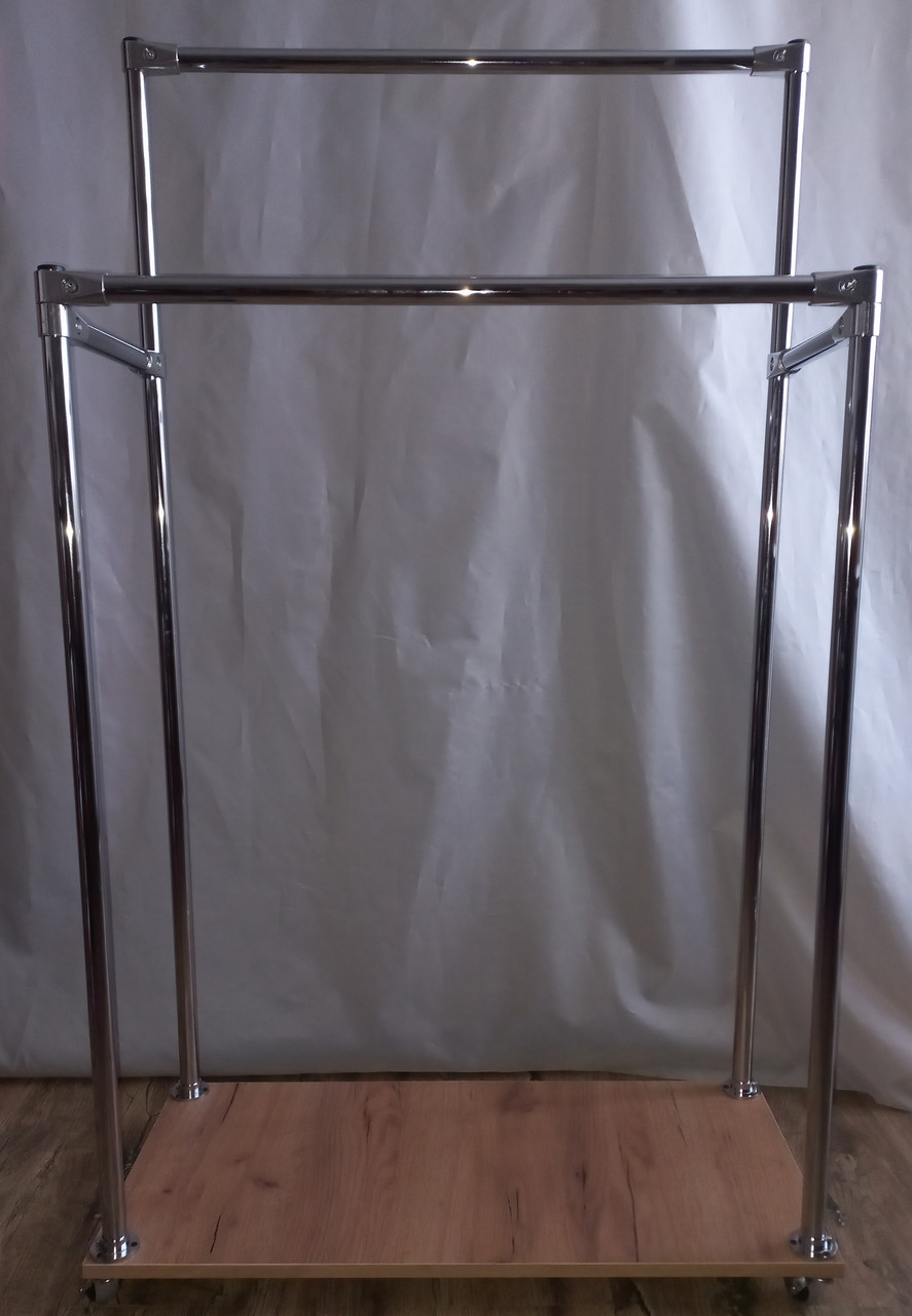 Стійка для одягу на коліщатках, подвійна, з полицею для взуття СД6(S)