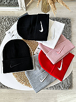 Шапка зимняя брендовая женская, женская шапка теплая, на зиму, вязаная, Шапка Nike, Найк