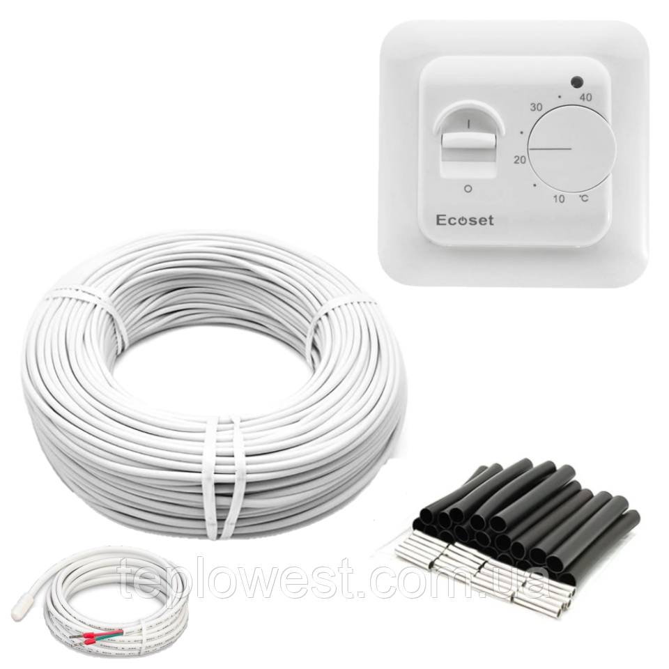 6м2. Комплект для теплої підлоги з нагрівального карбонового кабелю 33 ом/м 12К (60метров) з терморегулятором