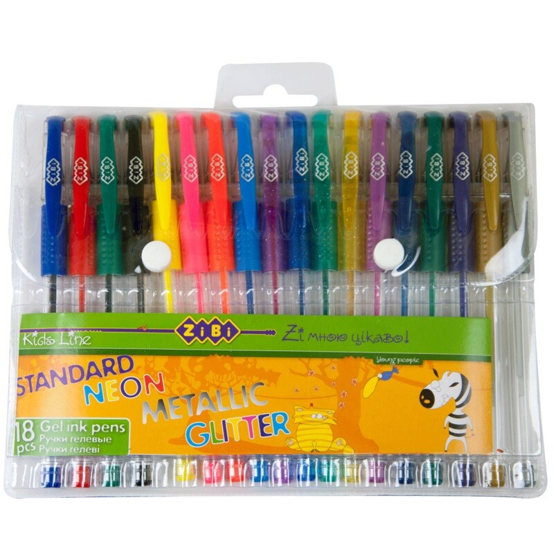 Набір із 18 гелевих ручок ZiBi Standard+Neon+Glitter+Metallic (ZB.2206-99)