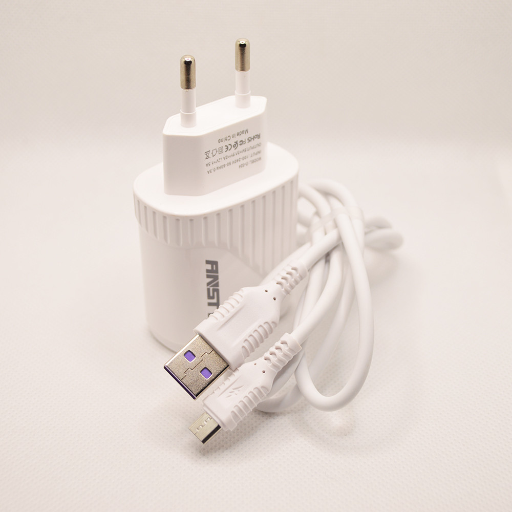 Мережевий зарядний пристрій ANSTY Q-024-A з Micro USB кабелем 1USB 3A 18W White, фото 3