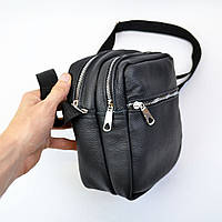 Качественная мужская сумка - мессенджер из натуральной кожи на 4 кармана с ZY-531 серебряной молнией