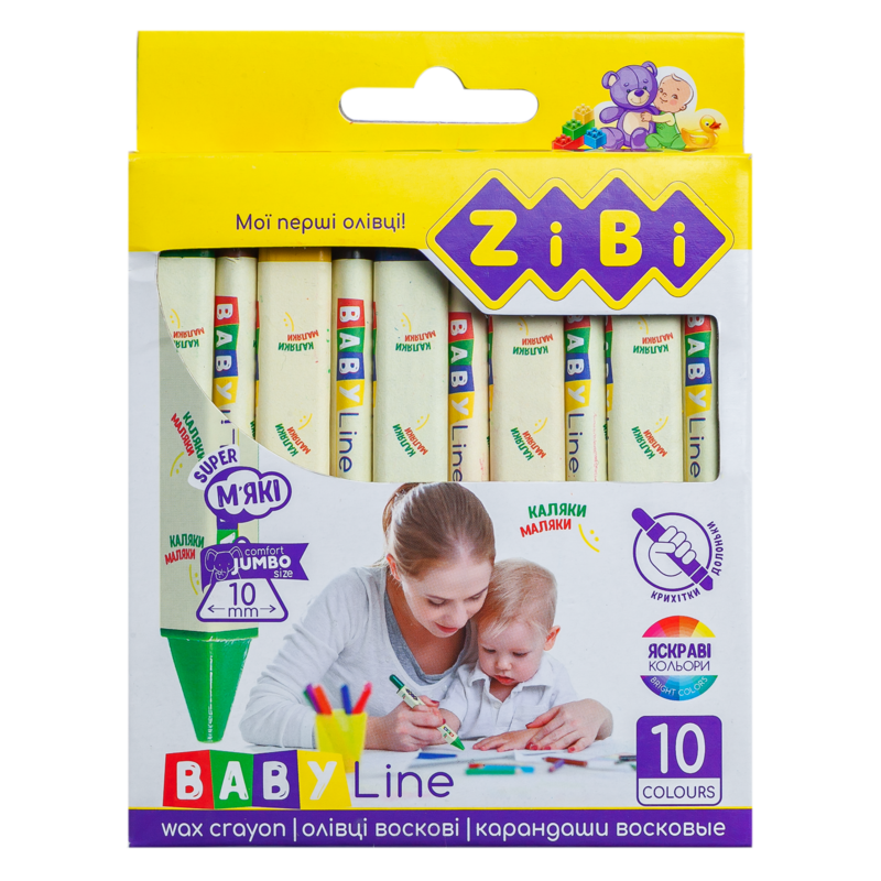 Олівці воскові ZiBi JUMBO, 10 кольорів, трикутні, BABY Line (ZB.2482)