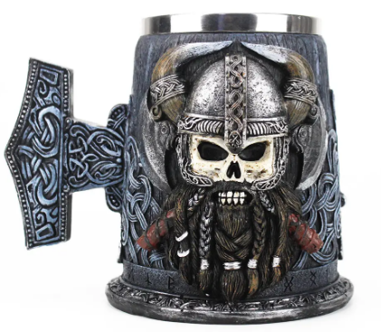 Пивний келих із 3D зображенням "Молот Тора" з холодної литої смоли та нержавіючої сталі 500 мл, фото 1