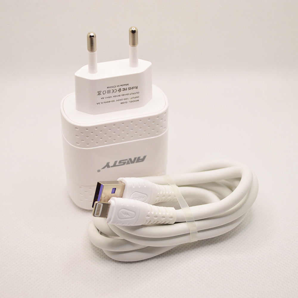 Мережевий зарядний пристрій ANSTY Q-036-I з Lightning кабелем 1USB 3.1A 18W White, фото 3