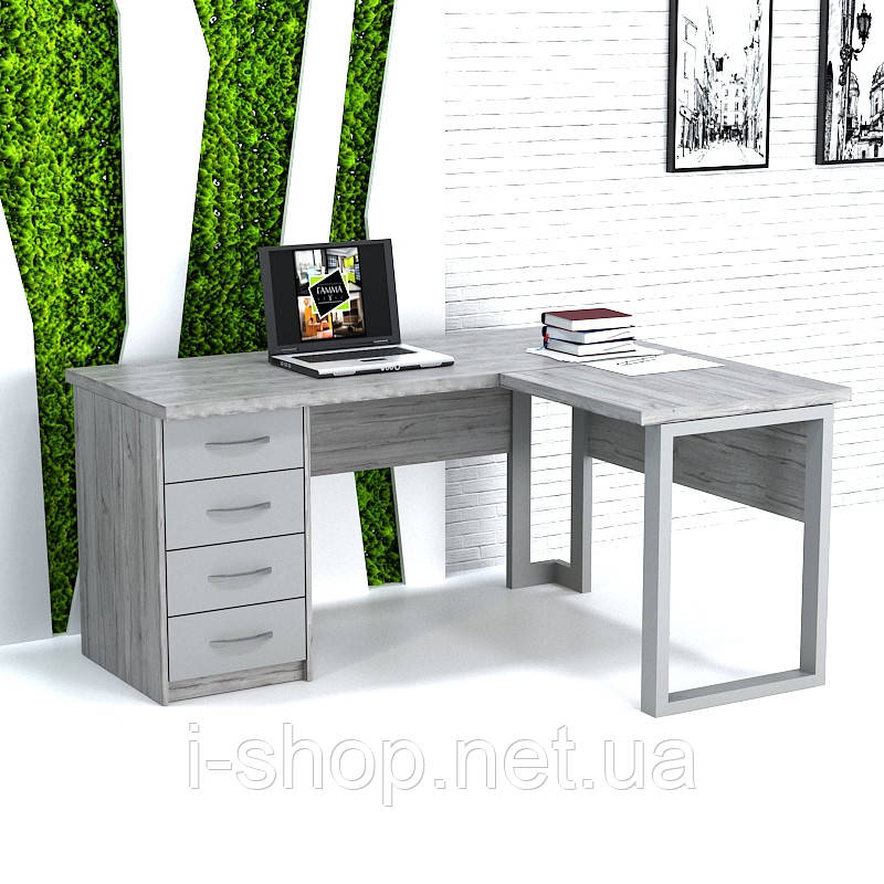 Офісний стіл лофт ХК-3 (1400x1200x765) Хортиця/Сірий Гамма стиль