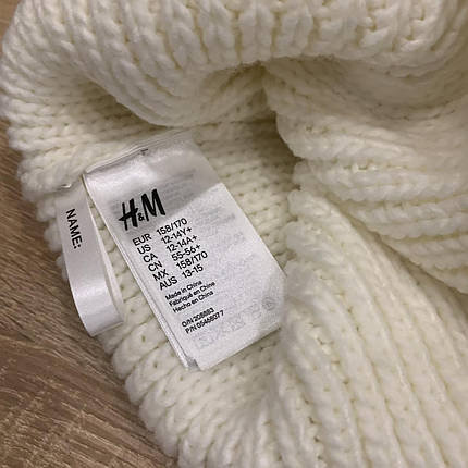 В'язана шапка з помпоном молочного кольору 12-14р H&M 546807, фото 2