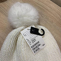 В'язана шапка з помпоном молочного кольору 12-14р H&M 546807, фото 3