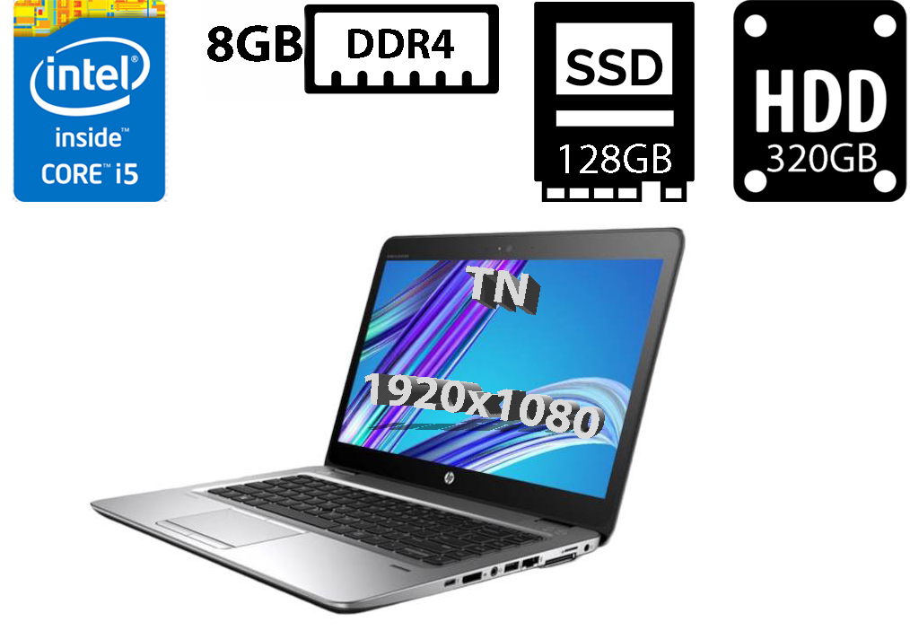 Ультрабук HP EliteBook 840 G3/14”TN(1920x1080)/Intel Core i5-6300U 2.40GHz/8GB DDR4/SSD 128GB+HDD 320GB/Intel HD