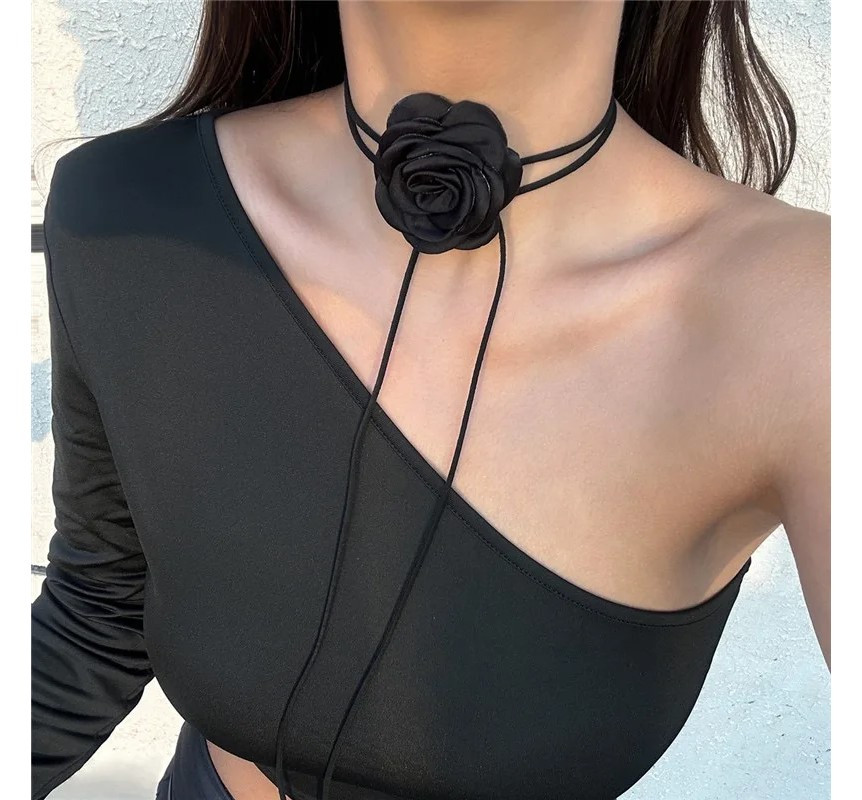 Чокер квітка чорна, квітка на шею, чокер чорний троянада, фото 1