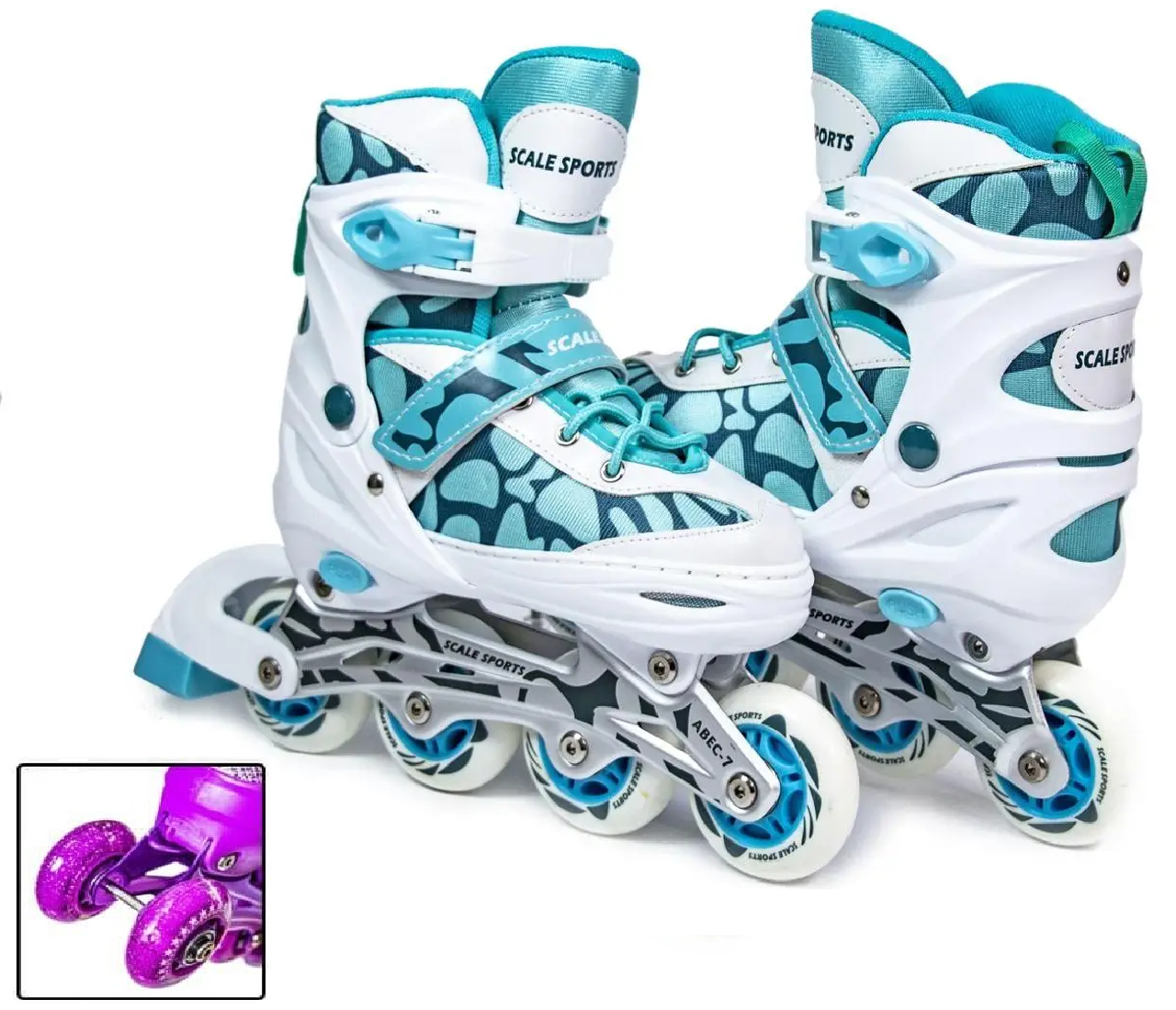 Ролики розсувні дитячі з переставними колесами Scale Sports, колір Тіффані, розміри 29-33 / 38-41