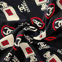 Тканина плательна штапель Бренді Chanel 5 чорний, Написи 04-20150*036