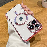 Прозоро-розовий чехол 2в1 MagSafe для Iphone 11 Pro Max