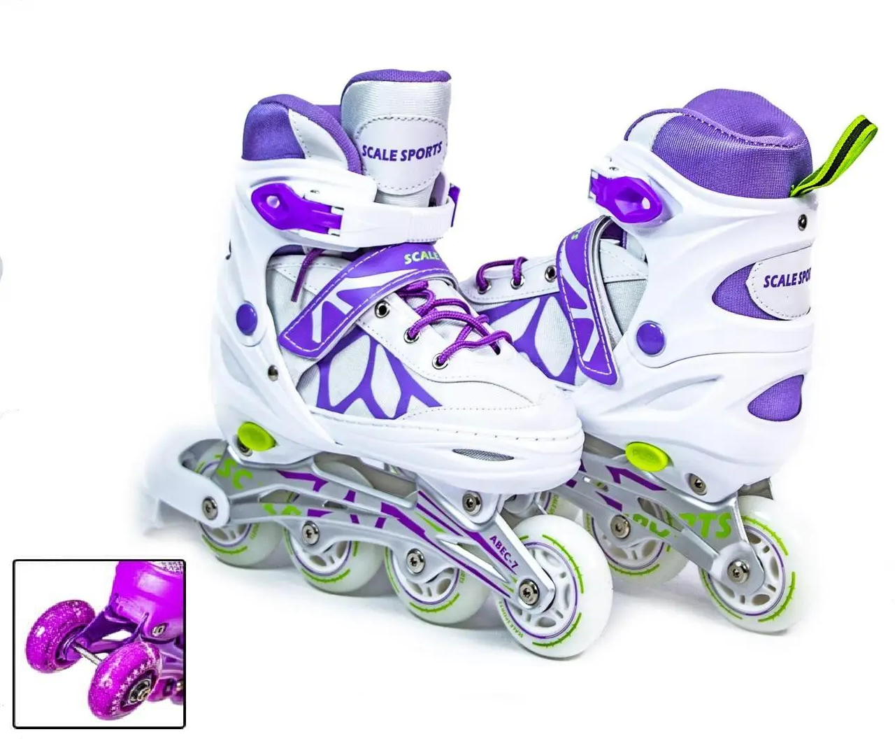 Ролики розсувні дитячі з переставними колесами Scale Sports 601B Біло-фіолетові, розмір 29-33, фото 1