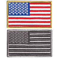 Набір шевронів 2 шт на липучці Прапор США кольоровий та сірий, вишитий патч нашивка 5х8 см 800029838