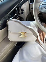 Женская сумка Celine Teen Triomphe Bag in Shiny Calfskin Селин молочная