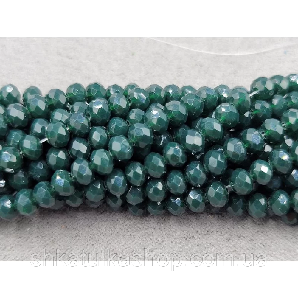 Намистини кришталеві рондель 4х3мм, темно-зелений матовий, фото 1