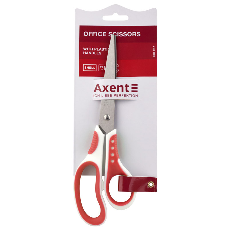 Ножиці 21см біло-червоні Axent Shell 6305-06-А  //12шт/уп