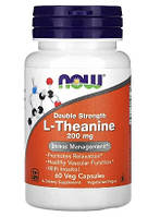 L-Теанин, L-Theanine, Double Strength, Now Foods, 200 мг, 60 вегетарианских капсул