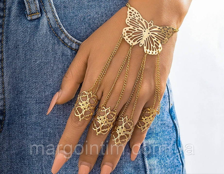 СЛЕЙВ / Браслет із кільцями на ланцюжку Прикраса для кисті руки, фото 1