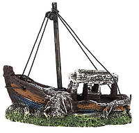 Декорация HOBBY, Sunken Longboat, 12.5 см. Затонувший корабль декор в аквариум