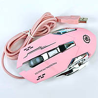 Тяжна дротова геймерська миша оптична для ПК комп'ютера ноутбука з RGB-підсвіткою рожева матова