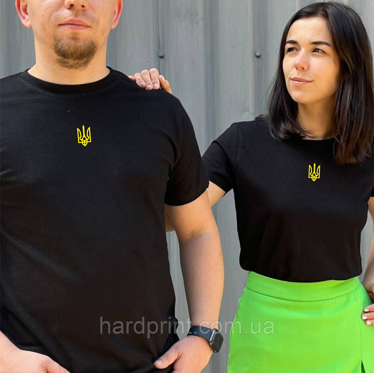 Парні футболки. Чоловіча та жіноча футболка з принтом Герб України, фото 1