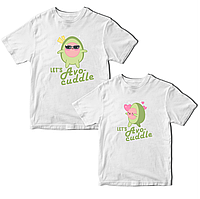 Парные белые футболки для влюбленных с принтом "Avocado Love. Парочка авокадо. Lets Avocuddle" Push IT