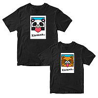 Парные черные футболки для влюбленных с принтом "Єнот с сердцем Люблю. Панда с сердцем Люблю" Push IT