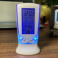 Электронный мини-будильник со светодиодной подсветкой, термометром и календарем, на батарейках, Белый