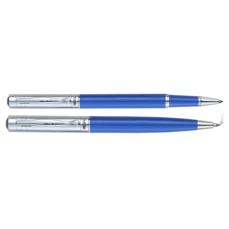Комплект ручок Regal (кулькова та ролер) з глянсовим лакованим корпусом синього кольору в подарунковому футлярі