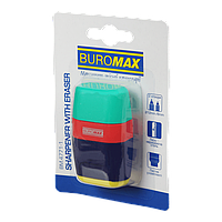 Ластик+точилка Buromax RUBBER TOUCH, 2 отв., пласт. корпус, контейнер, 1шт. (блистер) (BM.4771-1)