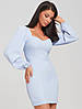 Коротке клубне коктейльне плаття-міні з довгим рукавом, блакитне, фото 3