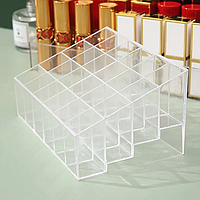 Подставка органайзер акриловая для организации и хранения помад, лаков, косметики на 24 ячейки, Прозрачный