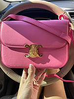 Сумка жіноча Celine Teen Triomphe Bag in Shiny Calfskin Селін малина яскраво рожева